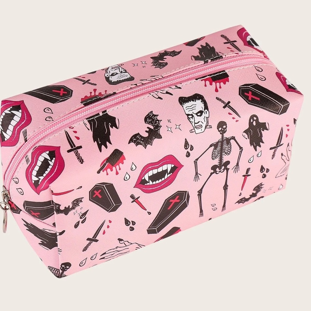 NEW! Pink Halloween Goth Makeup Bag